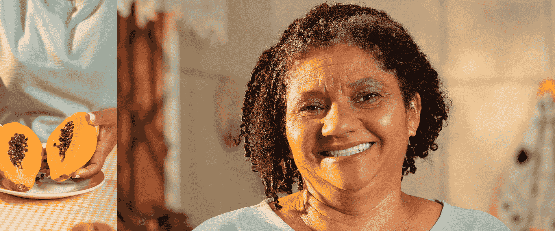 Mulher sorrindo no fundo